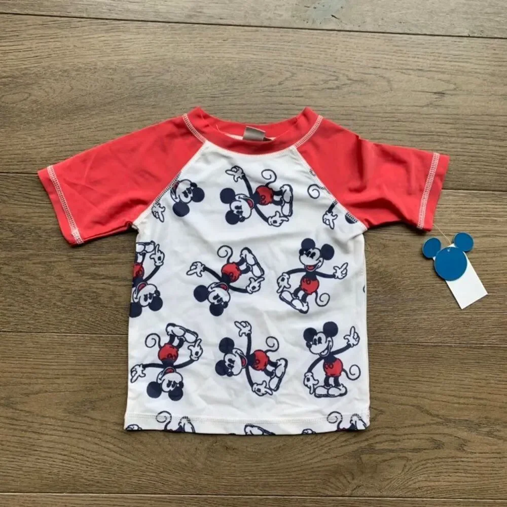 Nwt disney x junk food Mickey Mouse red Cream rash guard size 3T SPF UPF 50+
